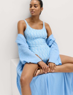 Plavky s oválným výstřihem a potiskem