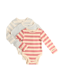 3pk Cotton Rich Striped Long Sleeve Bodysuits (0-3 Yrs)