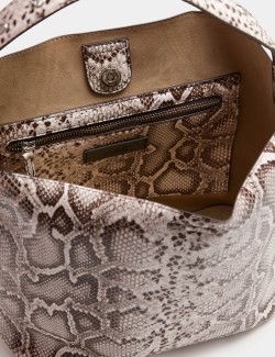 Faux Leather Snakeskin Print Mini Bucket Bag