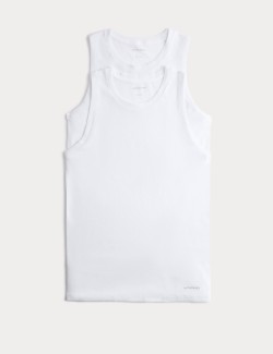 2 Pack Cotton Rich Ribbed Sleeveless Vests