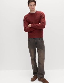 Texturovaný svetr ze směsi bavlny s kulatým výstřihem