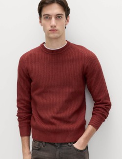 Texturovaný svetr ze směsi bavlny s kulatým výstřihem