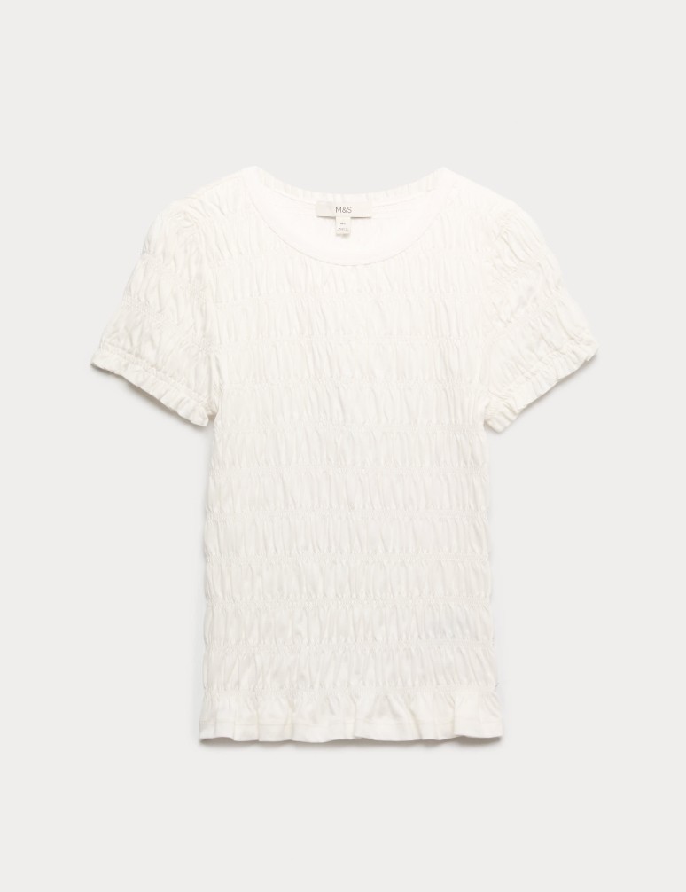 Pure Cotton Smocked Detail Top