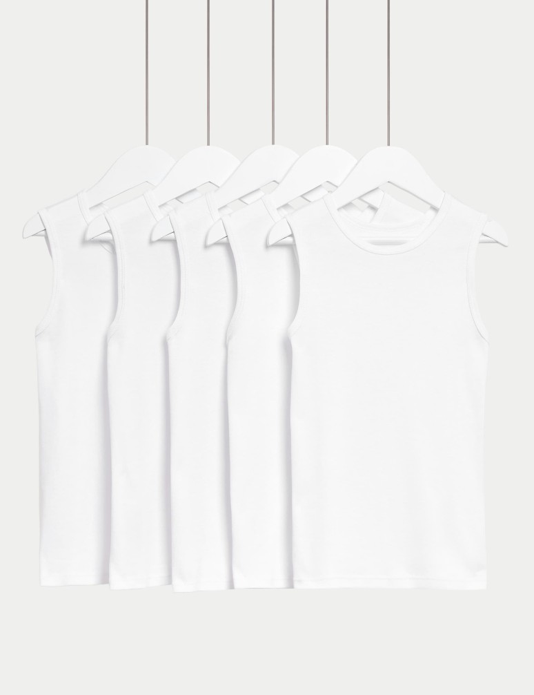 5 Pack Pure Cotton Plain Vests (2-14 Yrs)