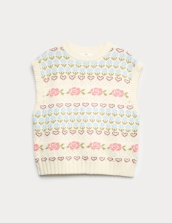Pure Cotton Floral Knitted Vest (6-16 Yrs)