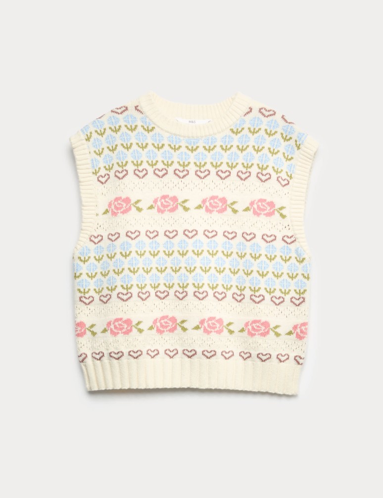 Pure Cotton Floral Knitted Vest (6-16 Yrs)