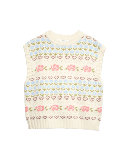 Pure Cotton Floral Knitted Vest (6-16 Yrs)