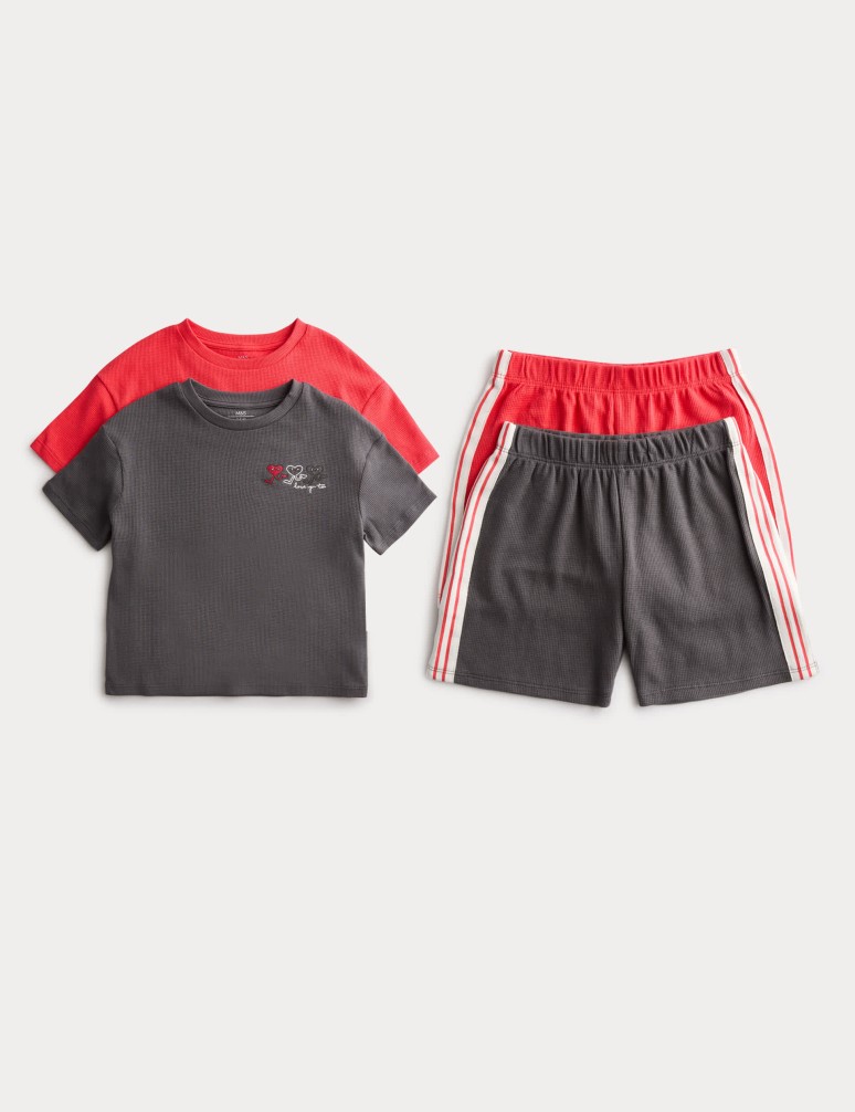 2 Pack Pure Cotton Heart Shortie Pyjama Sets (1-16 Years)