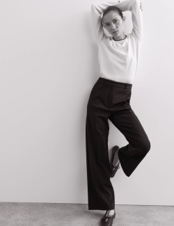 Žerzejové kalhoty s širokými nohavicemi