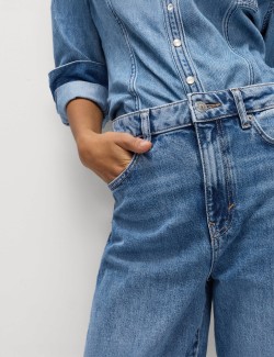 Mid Rise Wide Leg Turn Up Jeans