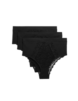 Krajkové brazilské kalhotky pro stomiky, s vysokým podílem bavlny, 3 ks v balení