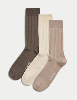 3pk Egyptian Cotton Rich Ribbed Socks