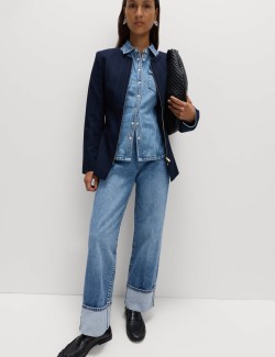 Mid Rise Wide Leg Turn Up Jeans