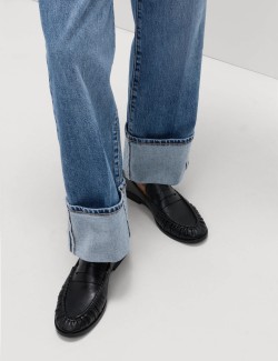 Mid Rise Wide Leg Turn Up Jeans