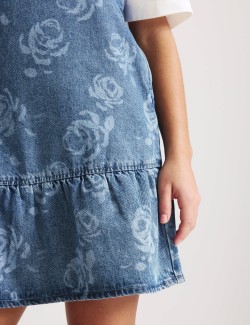 Džínové šaty a top s květinovým potiskem, 2 ks (2–16 let)