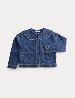 Cherry Embroidered Collar Denim Shacket (2-10 Years)