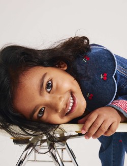 Cherry Embroidered Collar Denim Shacket (2-10 Years)