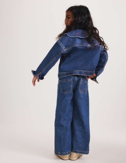 Cherry Embroidered Collar Denim Shacket (2-10 Years)