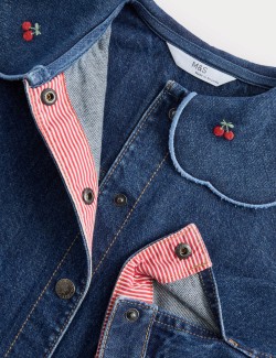 Cherry Embroidered Collar Denim Shacket (2-10 Years)