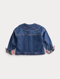 Cherry Embroidered Collar Denim Shacket (2-10 Years)