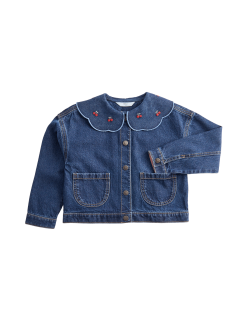 Cherry Embroidered Collar Denim Shacket (2-10 Years)