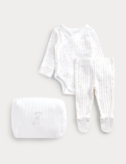 3 Piece Cotton Rich Crawler Outfit with Pouch (7lbs-6 Mths)