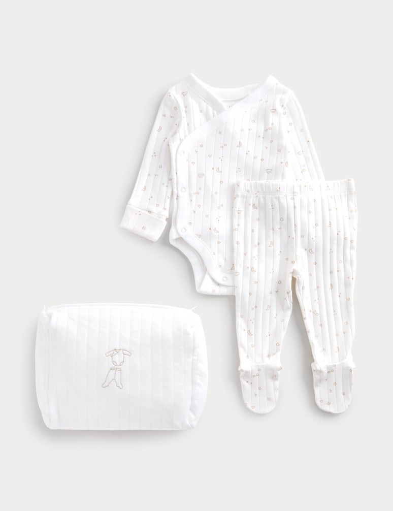 3 Piece Cotton Rich Crawler Outfit with Pouch (7lbs-6 Mths)