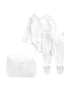 3 Piece Cotton Rich Crawler Outfit with Pouch (7lbs-6 Mths)