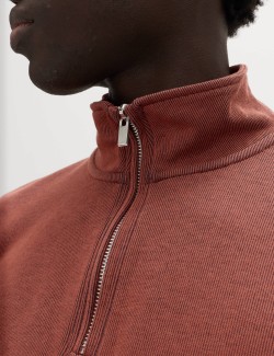 Dvojitě pletená mikina na zip u krku s vysokým podílem bavlny
