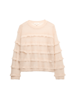 Pletený svetr s výstřihem ke krku a s volánem, s příměsí mohéru