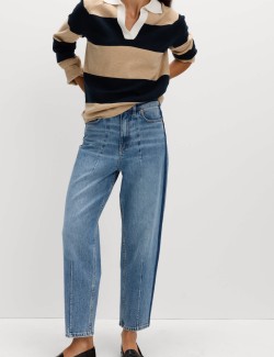 Mid Rise Dart Detail Barrel Jeans