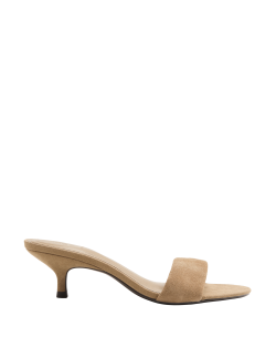 Suede Kitten Heel Open Toe Mules