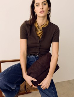 Žebrovaný top s knoflíky a vysokým podílem bavlny