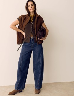 Cotton Rich Ribbed Button Front Top