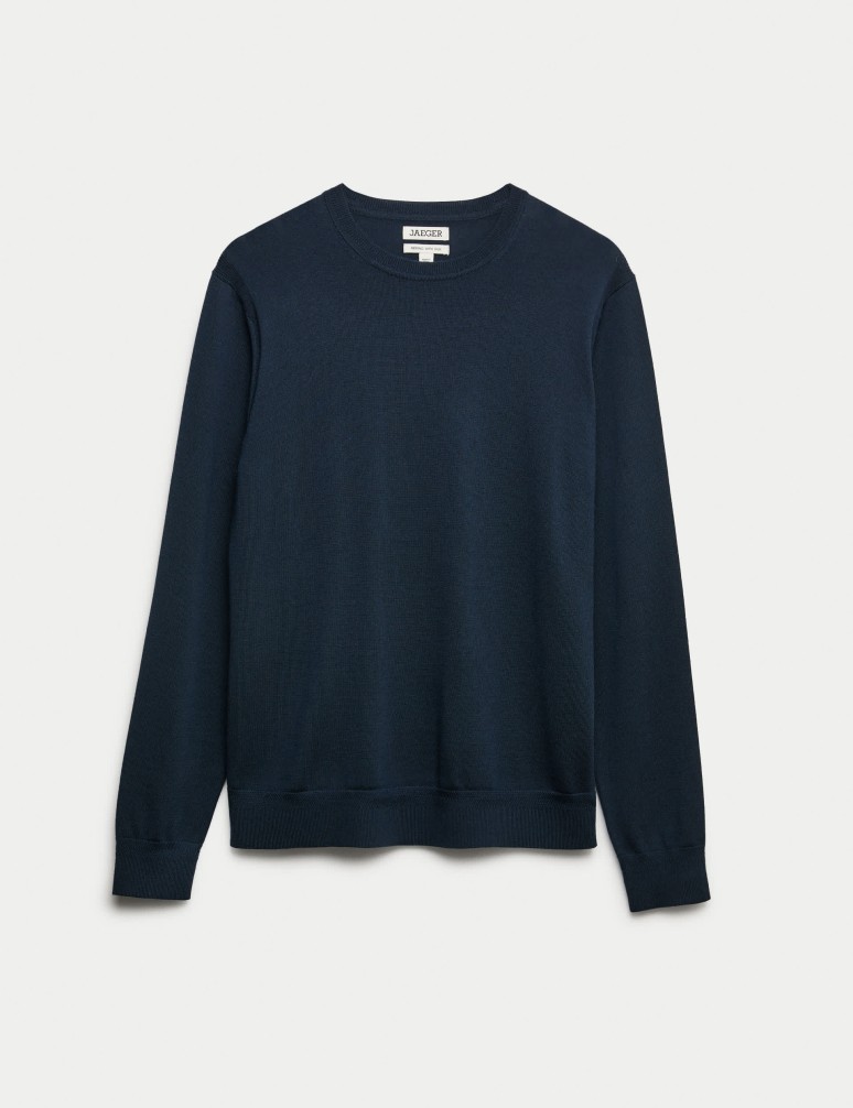 Extra Fine Merino Wool Crew Neck Jumper with Silk