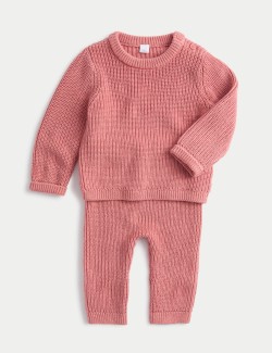 Dvoudílný pruhovaný pletený outfit z čisté bavlny (0–12 měsíců)