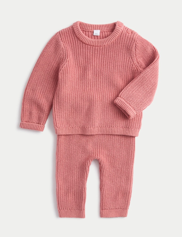 Dvoudílný pruhovaný pletený outfit z čisté bavlny (0–12 měsíců)