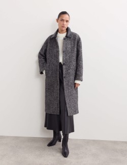 Wool Blend Herringbone Cocoon Longline Coat