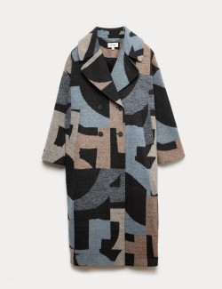 Wool Blend Cocoon Jacquard Coat