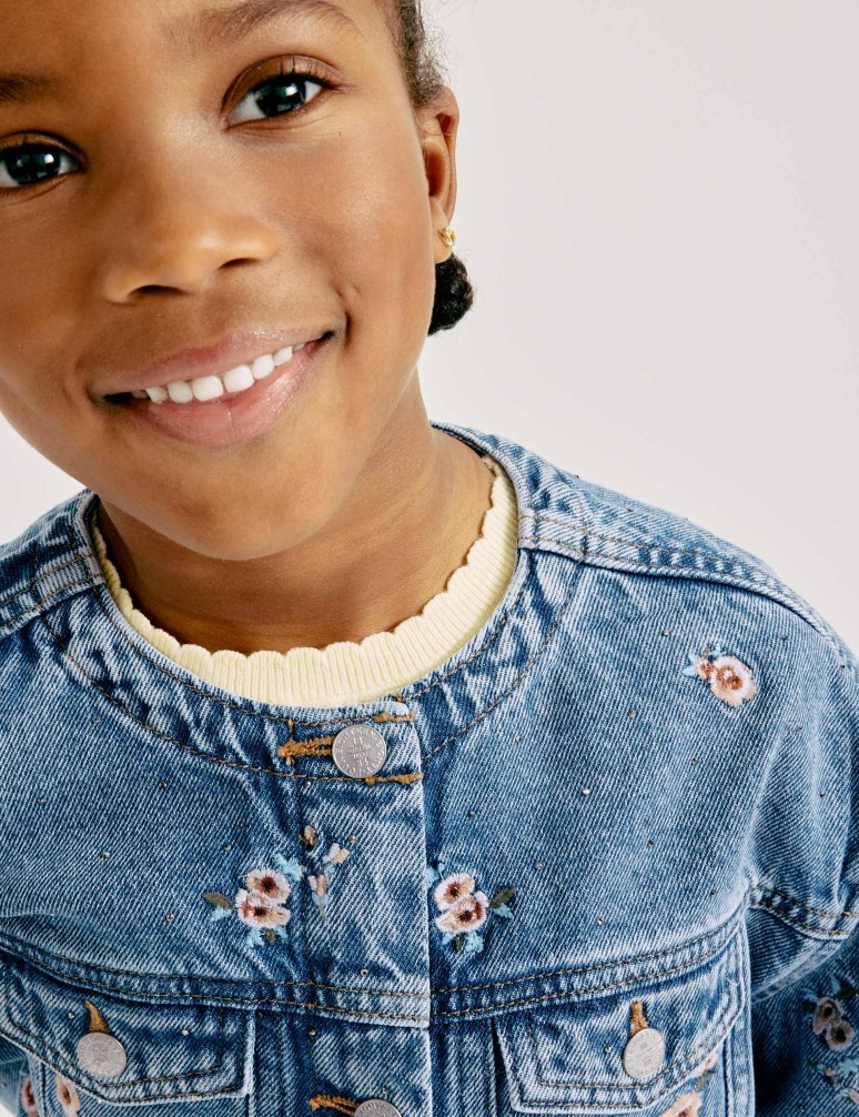 Floral Embroidered Denim Shacket (2-10 Years)
