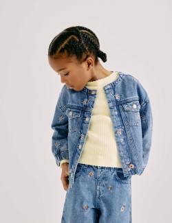 Floral Embroidered Denim Shacket (2-10 Years)