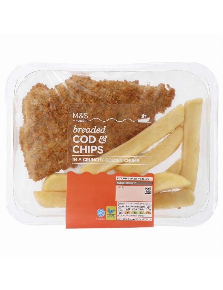 Filet z tresky obecné obalený ve strouhance, s hranolky pečenými v troubě