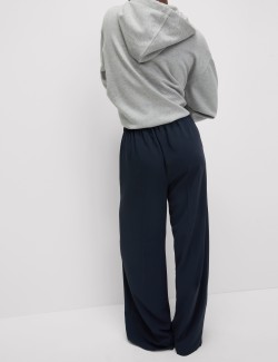 Krepové kalhoty se širokými nohavicemi a elastickým pasem