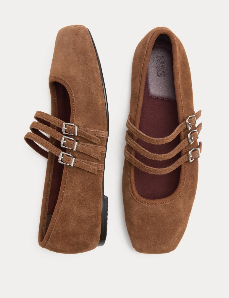 Semišové baleríny Mary Jane s třemi řemínky