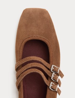 Semišové baleríny Mary Jane s třemi řemínky