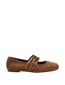 Semišové baleríny Mary Jane s třemi řemínky