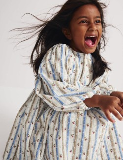 Pruhované šaty s květinovým motivem z čisté bavlny (1–8 let)