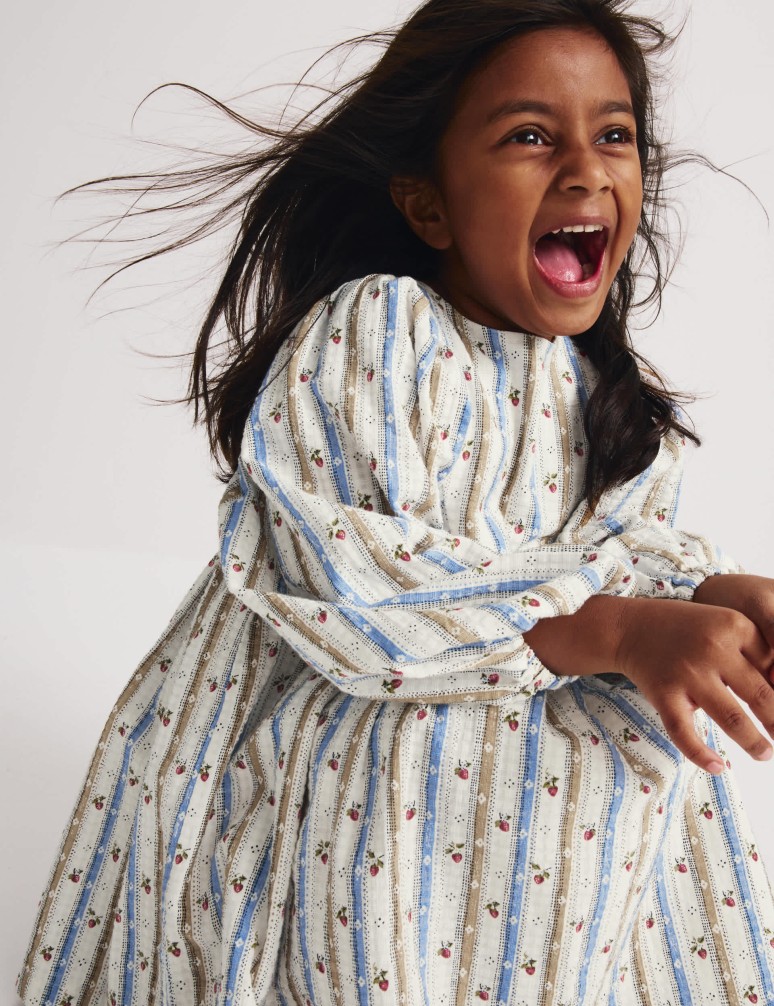 Pruhované šaty s květinovým motivem z čisté bavlny (1–8 let)