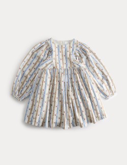 Pruhované šaty s květinovým motivem z čisté bavlny (1–8 let)