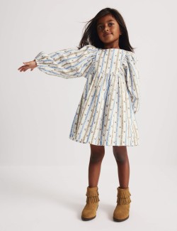 Pruhované šaty s květinovým motivem z čisté bavlny (1–8 let)